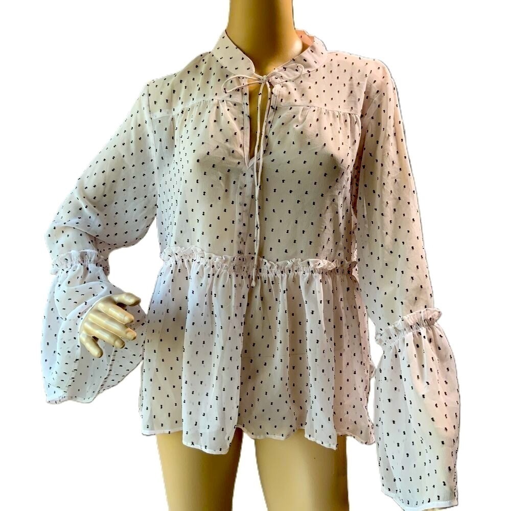 NWT Libby Edelman Ballet Pink Fairy Polka Dot Coquette Peasant Blouse Size Large